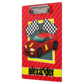 赤いレースカー；緋色の赤ストライプい車 クリップボード (左)