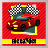 赤いレースカー;緋色の赤ストライプい車 ポスター (正面)