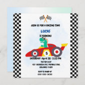 赤いレースクールカーボーイおもしろい恐竜の誕生日パーティー 招待状 (正面/裏面)