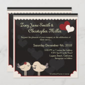 赤いレース愛鳥の結婚式招待状 招待状 (正面/裏面)