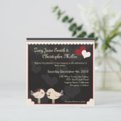 赤いレース愛鳥の結婚式招待状 招待状 (スタンド正面)