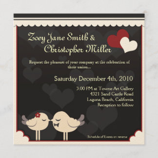 赤いレース愛鳥の結婚式招待状 招待状