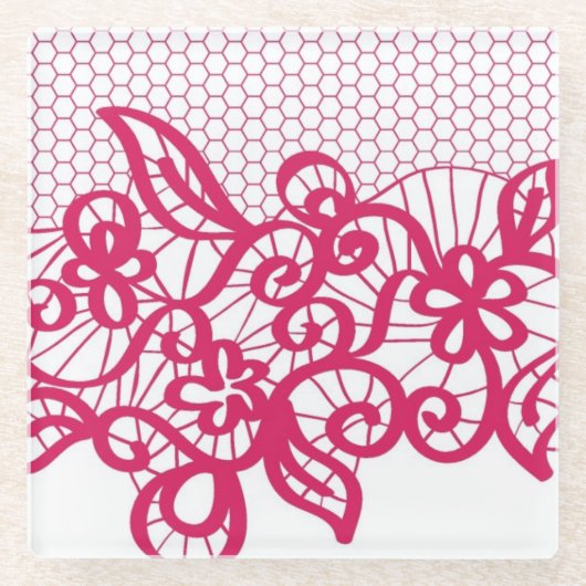 赤いレース ガラスコースター (正面)