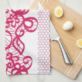 赤いレース キッチンタオル (四つ折り)