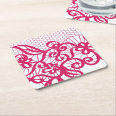 赤いレース スクエアペーパーコースター (アングル)