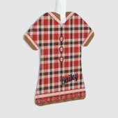 赤いレ素朴ースのフィギュアが入った可愛い格子模様のドレス オーナメント (正面)