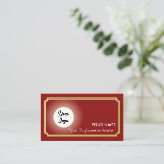 赤いロエレガントゴオーナメント金ゴールド枠名刺 名刺 (スタンド正面)