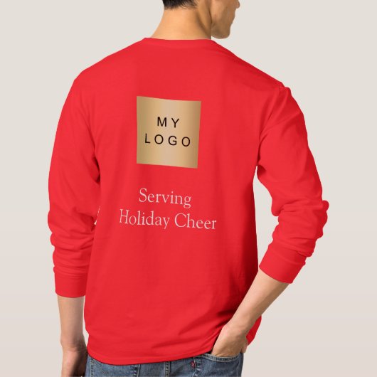 赤いロゴのクリスマススタッフがホリデーシーズンを盛り上げる Tシャツ (裏面)
