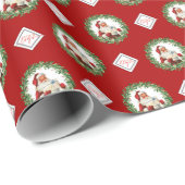 赤いロゴのクリスマス サンタギフト パターン 会社W ラッピングペーパー (ロールコーナー)