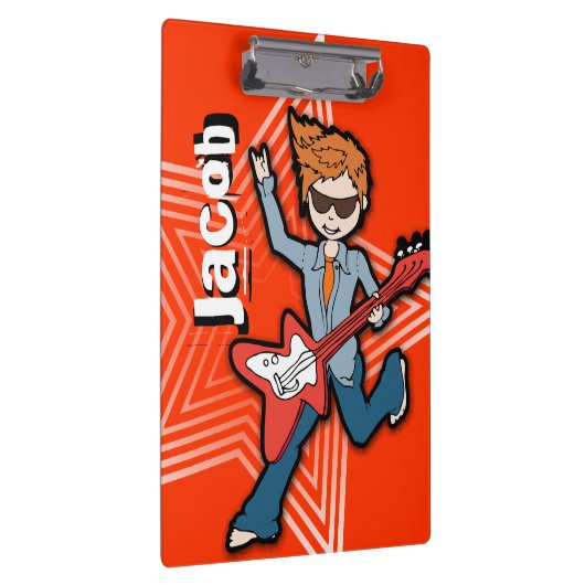 赤いロックスターギターボーイあなたの名前のクリップボードを追加 クリップボード (右)