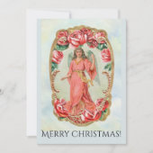 赤いロビクトリアンーズの金ゴールドに囲まれたクリスマスエンジェル カード (正面)