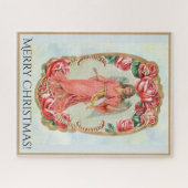 赤いロビクトリアンーズの金ゴールドに囲まれたクリスマスエンジェル ジグソーパズル (横)