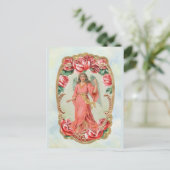 赤いロビクトリアンーズの金ゴールドに囲まれたクリスマスエンジェル ポストカード (スタンド正面)