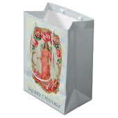 赤いロビクトリアンーズの金ゴールドに囲まれたクリスマスエンジェル ミディアムペーパーバッグ (正面アングル)