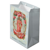 赤いロビクトリアンーズの金ゴールドに囲まれたクリスマスエンジェル ミディアムペーパーバッグ (裏面アングル)