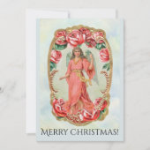 赤いロビクトリアンーズの金ゴールドに囲まれたクリスマスエンジェル 招待状 (正面)