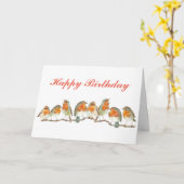 赤いロビンの列 カード (黄色い花)