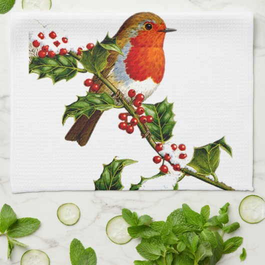 赤いロビンの台所タオル キッチンタオル (折り畳み)