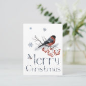 赤いロビン鳥がナナカマドの枝に座る ポストカード (スタンド正面)