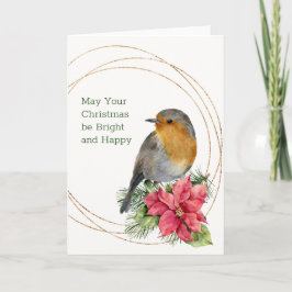 赤いロビン、ポインセティア、松、柊のクリスマス シーズンカード