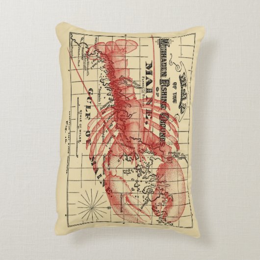 赤いロブスターの枕が付いているヴィンテージのメインの地図 アクセントクッション (裏面(縦))