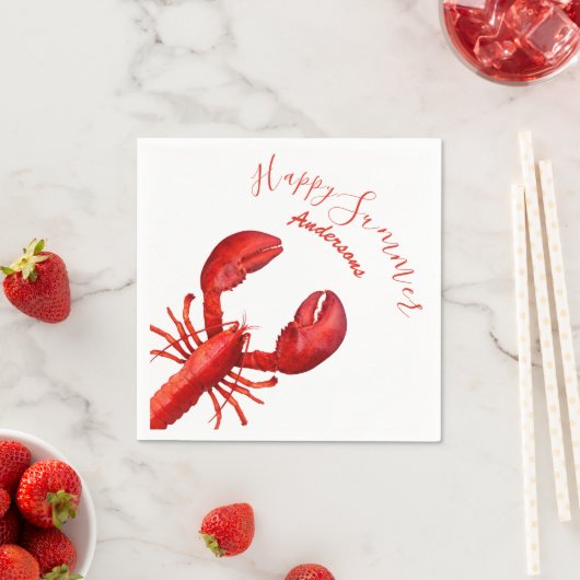 赤いロブスターの白い幸せな夏の名前 スタンダードカクテルナプキン (インサイチュ)