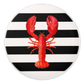 赤いロブスターオン白黒ストライプ航海の セラミックノブ (正面)