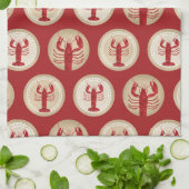 赤いロブスターパターン – 航海の海シーフード キッチンタオル (折り畳み)