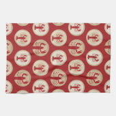 赤いロブスターパターン – 航海の海シーフード キッチンタオル (横)