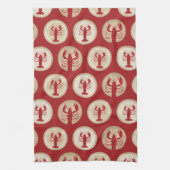 赤いロブスターパターン – 航海の海シーフード キッチンタオル (縦)