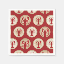 赤いロブスターパターン – 航海の海シーフード スタンダードカクテルナプキン