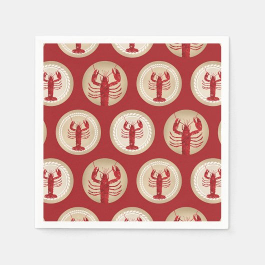 赤いロブスターパターン – 航海の海シーフード スタンダードカクテルナプキン (正面)