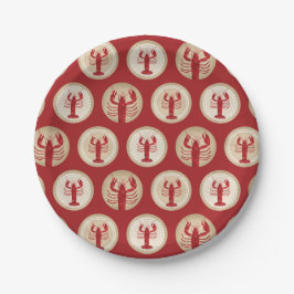 赤いロブスターパターン – 航海の海シーフード ペーパープレート