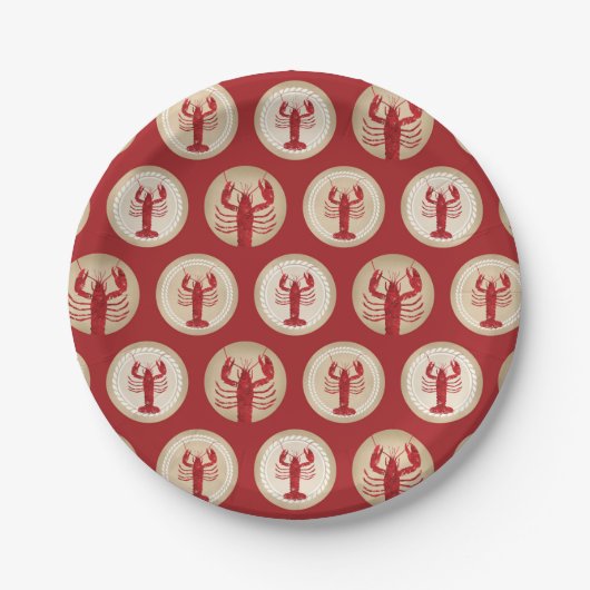 赤いロブスターパターン – 航海の海シーフード ペーパープレート (正面)