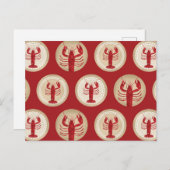 赤いロブスターパターン – 航海の海シーフード ポストカード (正面/裏面)