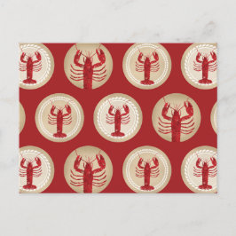 赤いロブスターパターン – 航海の海シーフード ポストカード