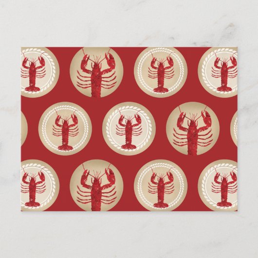 赤いロブスターパターン – 航海の海シーフード ポストカード (正面)