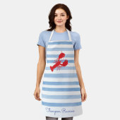 赤いロブスター名懇親会ストライプブルーホワイト名門私立校風の エプロン (着用した状態)