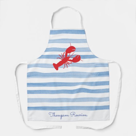 赤いロブスター名懇親会ストライプブルーホワイト名門私立校風の エプロン (正面)