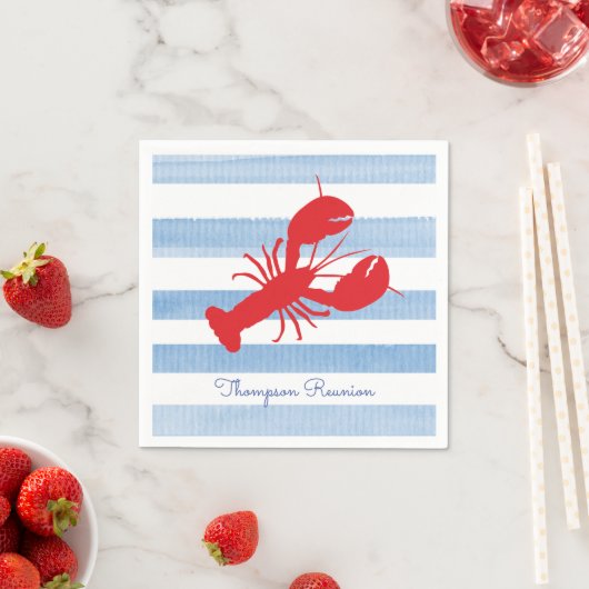 赤いロブスター名懇親会ストライプブルーホワイト名門私立校風の スタンダードカクテルナプキン (インサイチュ)
