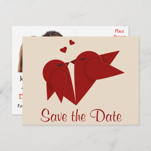 赤いロブバードの写真結婚ポストカードの保存 案内ポストカード (正面/裏面)