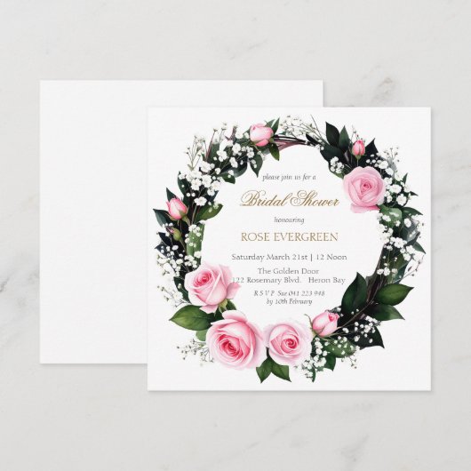 赤いロマンス：ピンクのバラとベビーの息を吸う 招待状 (正面/裏面)