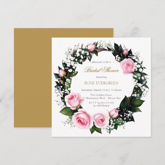 赤いロマンス：ピンクのバラとベビーの息を吸う 招待状 (正面/裏面)