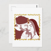 赤いロマンチックなインディアンデシの夫婦のはがき ポストカード (正面/裏面)