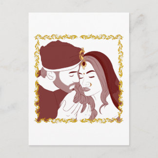 赤いロマンチックなインディアンデシの夫婦のはがき ポストカード