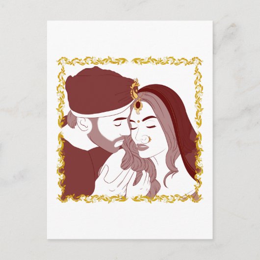 赤いロマンチックなインディアンデシの夫婦のはがき ポストカード (正面)