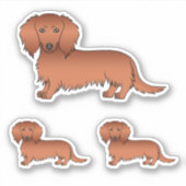 赤いロングヘアダックスシュントかわいい漫画の犬のスケッチ シール (正面)