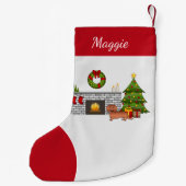 赤いロングヘアダックスシュントかわいい犬 – クリスマスルーム スモールクリスマスストッキング (裏面)