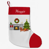 赤いロングヘアダックスシュントかわいい犬 – クリスマスルーム スモールクリスマスストッキング (正面)
