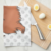 赤いロングヘアダッチシュントかわいい漫画の犬と手 キッチンタオル (四つ折り)